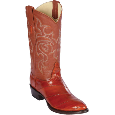 Western Genuine Eel Round Toe Boots Cognac Color - Los Altos Boots - Side View