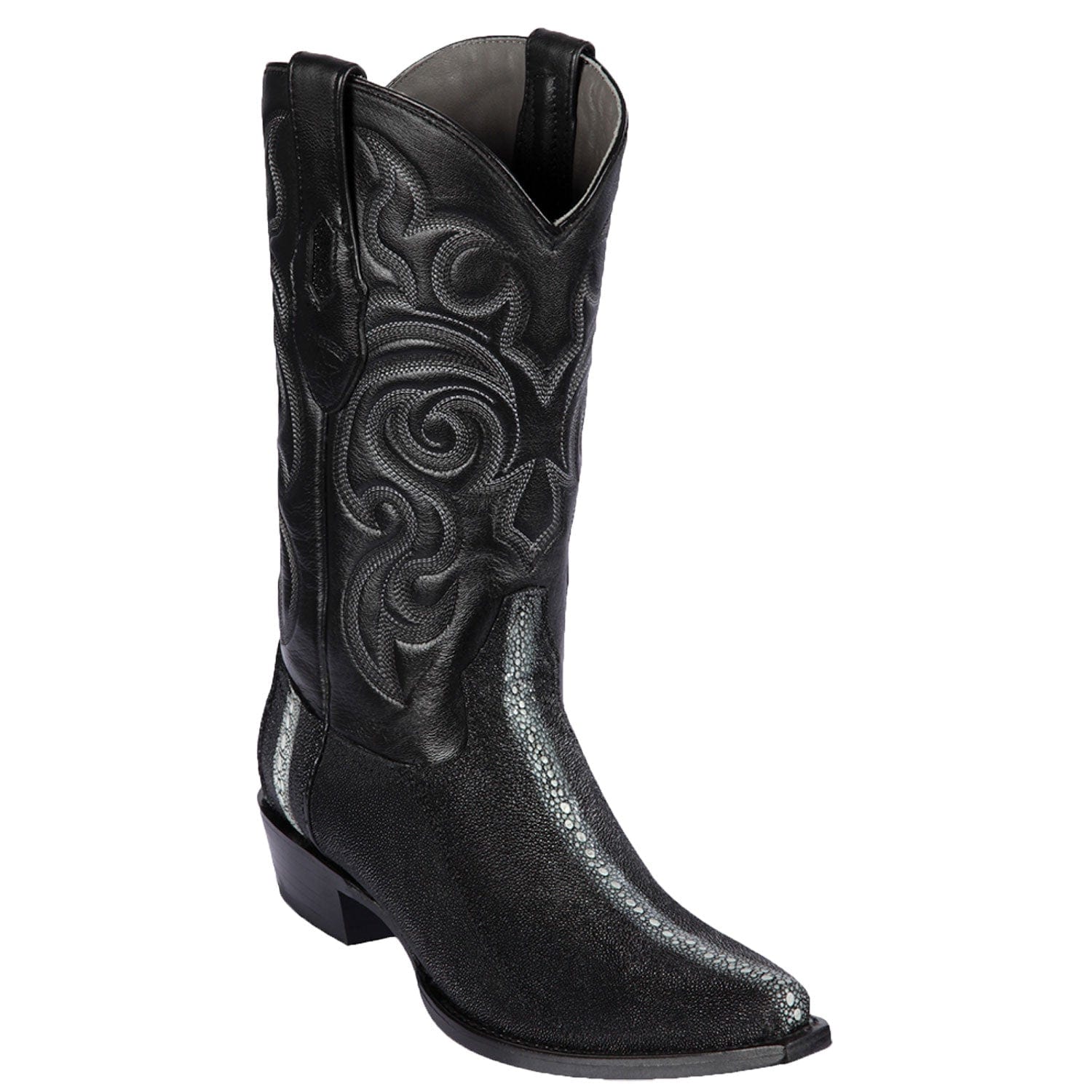 Western Genuine Stingray Row Stone Snip Toe Boots Black Color - Los Altos Boots - Side View