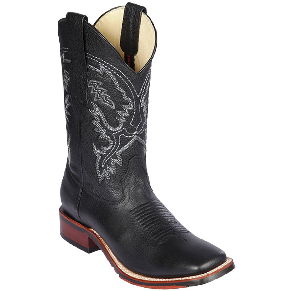 Western Genuine Grisly Leather Rodeo Wide Square Toe Boots Black Color - Los Altos Boots - Side View