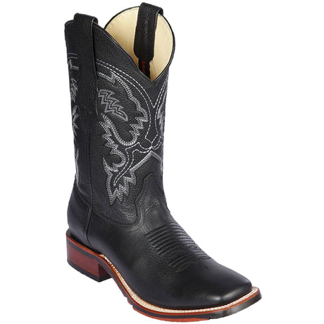 Western Genuine Grisly Leather Rodeo Wide Square Toe Boots Black Color - Los Altos Boots - Side View