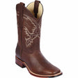 Western Genuine Rage Leather Rodeo Wide Square Toe Boots Walnut Color - Los Altos Boots - Side View