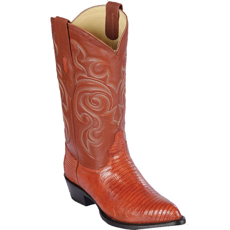 Western Genuine Teju Lizard Skin J Toe Boots Cognac Color - Los Altos Boots - Side View