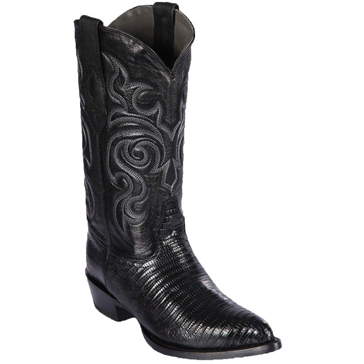 Western Genuine Teju Lizard Skin J Toe Boots Black Color - Los Altos Boots - Side View