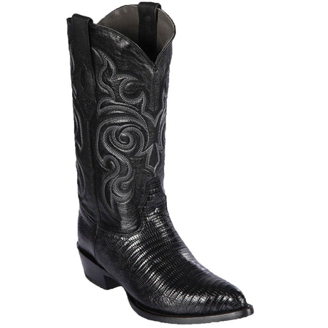 Western Genuine Teju Lizard Skin J Toe Boots Black Color - Los Altos Boots - Side View