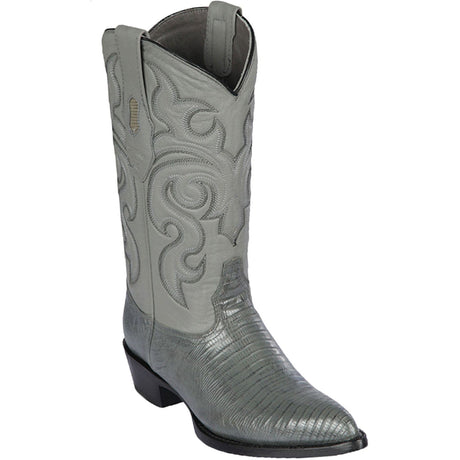Western Genuine Teju Lizard Skin J Toe Boots Gray Color - Los Altos Boots - Side View