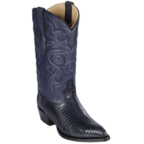 Western Genuine Teju Lizard Skin J Toe Boots Navy Blue Color - Los Altos Boots - Side View