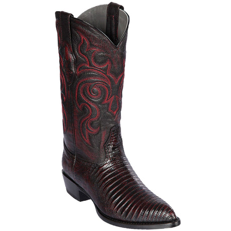 Western Genuine Teju Lizard Skin J Toe Boots Black Cherry Color - Los Altos Boots - Side View