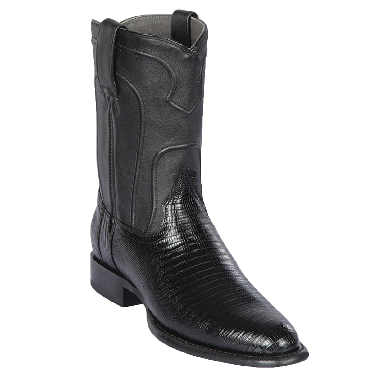 Western Genuine Teju Skin Roper Toe Boots Black Color - Los Altos Boots - Side View