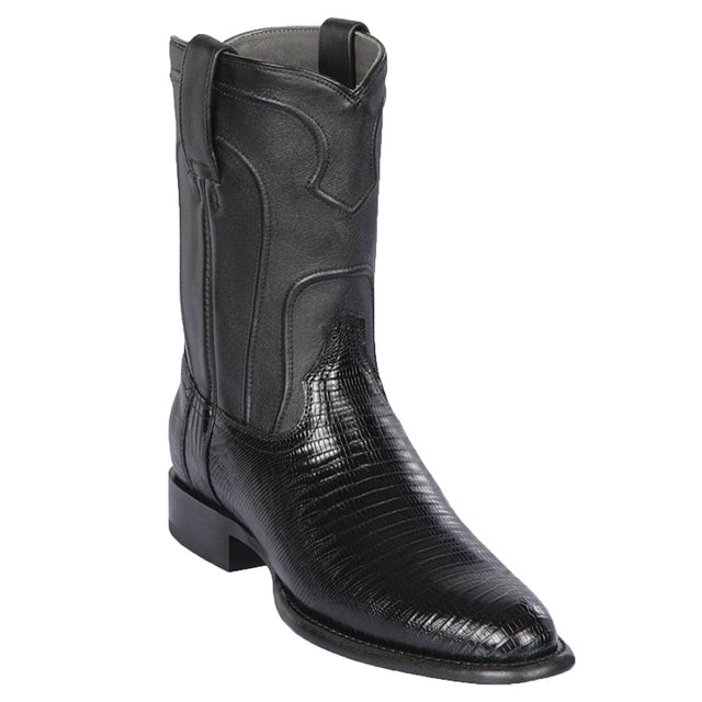 Western Genuine Teju Skin Roper Toe Boots Black Color - Los Altos Boots - Side View