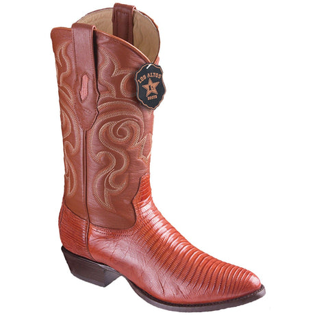 Western Genuine Teju Lizard Round Toe  Boots Cognac Color - Los Altos Boots - Side View
