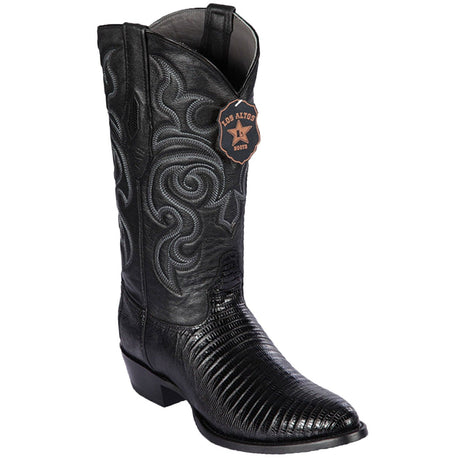 Western Genuine Teju Lizard Round Toe  Boots Black Color - Los Altos Boots - Side View