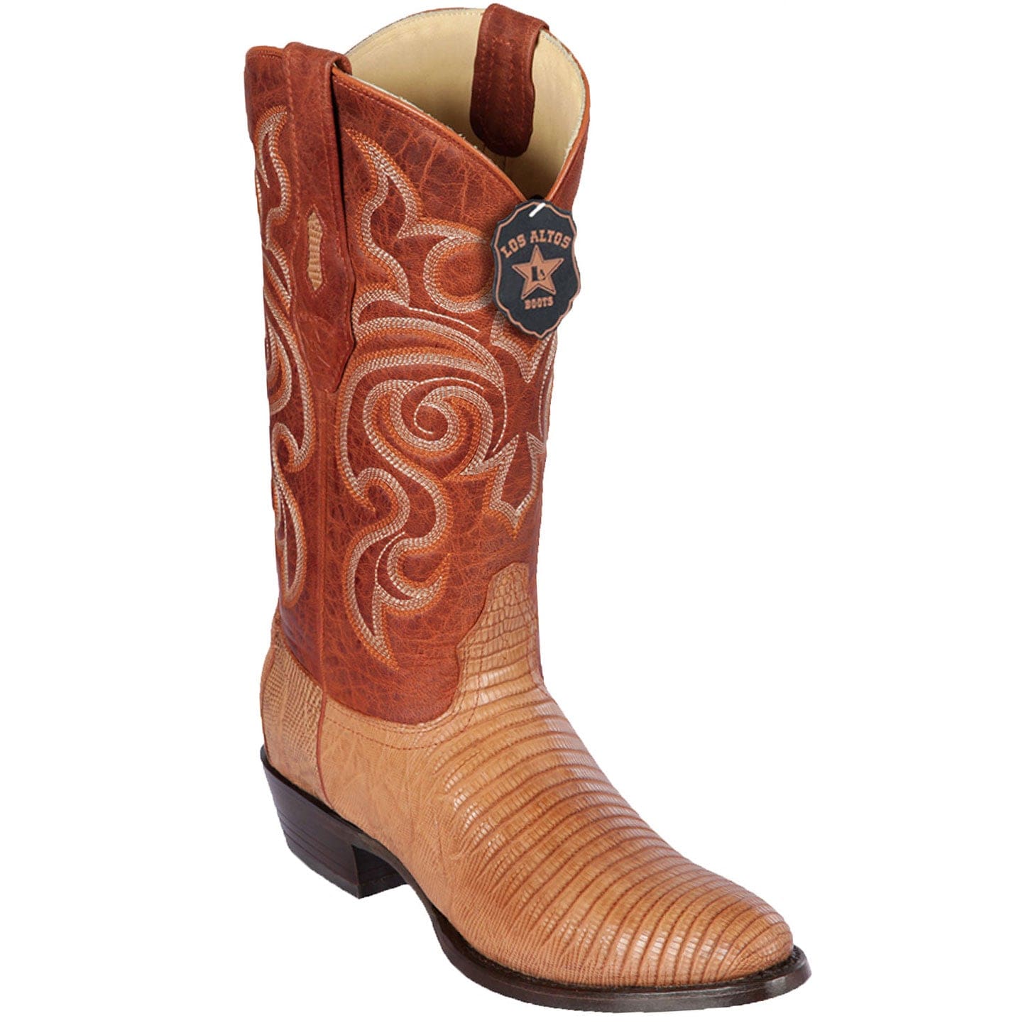 Western Genuine Teju Lizard Round Toe  Boots Cognac Color - Los Altos Boots - Side View