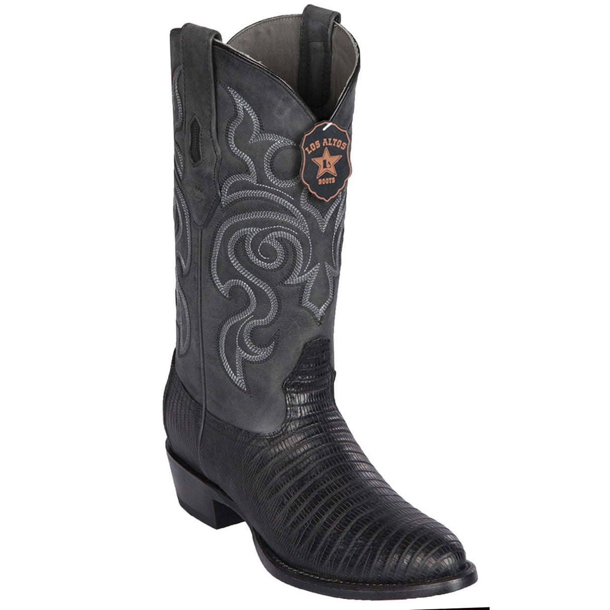 Western Genuine Teju Lizard Round Toe  Boots Black Color - Los Altos Boots - Side View