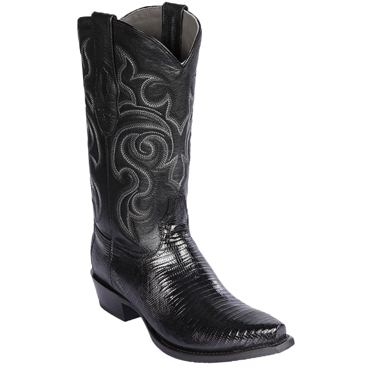 Western Genuine Teju Lizard Skin Snip Toe Boots Black Color - Los Altos Boots - Side View
