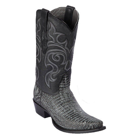 Western Genuine Teju Lizard Skin Snip Toe Boots Sanded Black Color - Los Altos Boots - Side View
