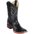 Western Genuine Teju Lizard Skin Rodeo Wide Square Toe Boots Black Color - Los Altos Boots - Side View