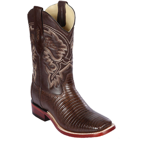 Western Genuine Teju Lizard Skin Rodeo Wide Square Toe Boots Brown Color - Los Altos Boots - Side View
