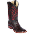 Western Genuine Teju Lizard Skin Wide Rodeo Square Toe Boots Black Cherry Color - Los Altos Boots - Side View