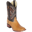 Western Genuine Teju Lizard Skin Rodeo Wide Square Toe Boots Antique Saddle Color - Los Altos Boots - Side View