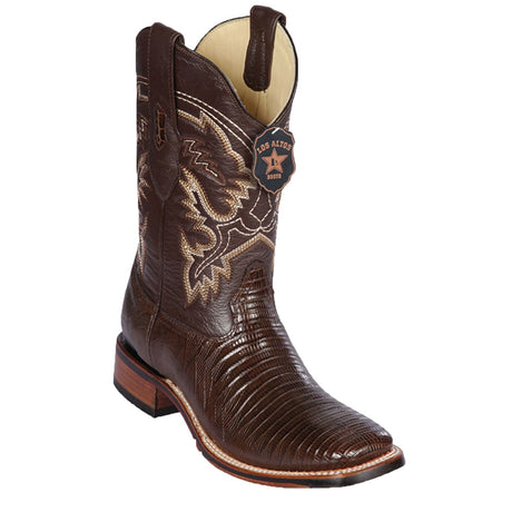 Western Genuine Teju Lizard Skin Rodeo Wide Square Toe Boots Brown Color - Los Altos Boots - Side View