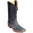 Western Genuine Teju Lizard Skin Rodeo Wide Square Toe Boots Sanded Black Color - Los Altos Boots - Side View