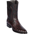 Western Genuine Caiman Belly Skin Roper Toe Boots Black Cherry Color - Los Altos Boots - Side View