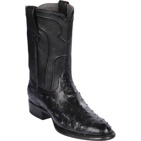 Western Genuine Ostrich Skin Roper Toe Boots Black Color - Los Altos Boots  Side View