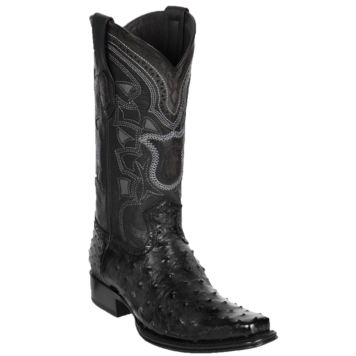 Western Genuine Ostrich Skin European Square Toe Boots Black Color - Los Altos Boots - Side View