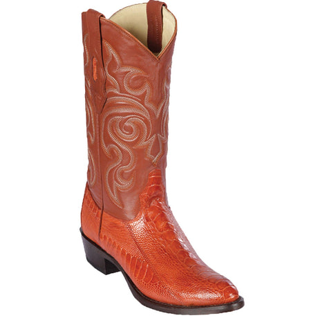 Western Genuine Ostrich Leg Round Toe Boots Cognac Color - Los Altos Boots - Side View