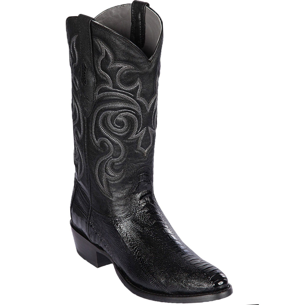 Western Genuine Ostrich Leg Round Toe Boots Black Color - Los Altos Boots - Side View