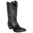 Western Genuine Ostrich Leg Skin Snip Toe Boots Black Color - Los Altos Boots - SIde View