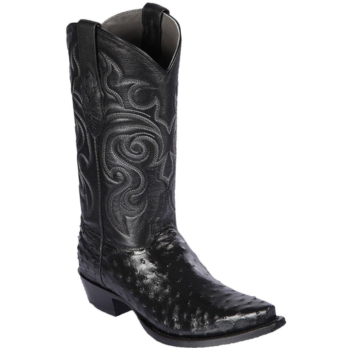 Western Genuine Ostrich Snip Toe Boots Black Color - Los Altos Boots - Side View