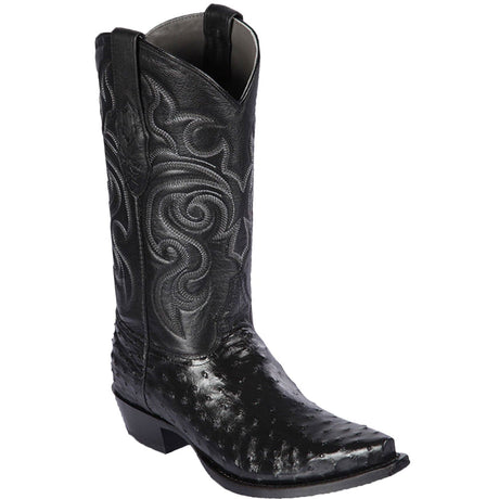 Western Genuine Ostrich Snip Toe Boots Black Color - Los Altos Boots - Side View