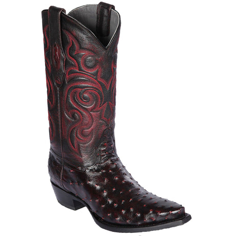 Western Genuine Ostrich Snip Toe Boots Black Cherry Color - Los Altos Boots - Side View