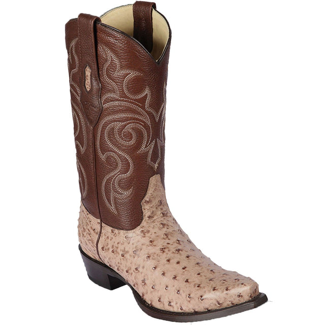 Western Genuine Ostrich Snip Toe Boots Moka Color - Los Altos Boots - Side View