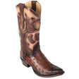 Western Genuine Ostrich Snip Toe Boots Faded Brown Color - Los Altos Boots - Side View