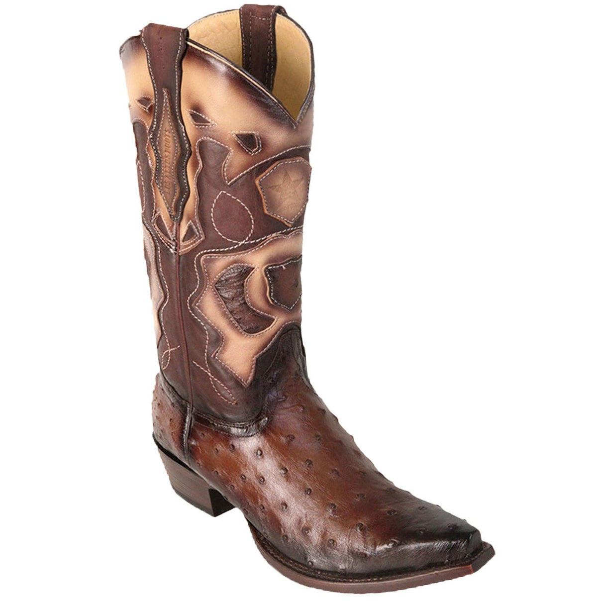 Western Genuine Ostrich Snip Toe Boots Faded Brown Color - Los Altos Boots - Side View
