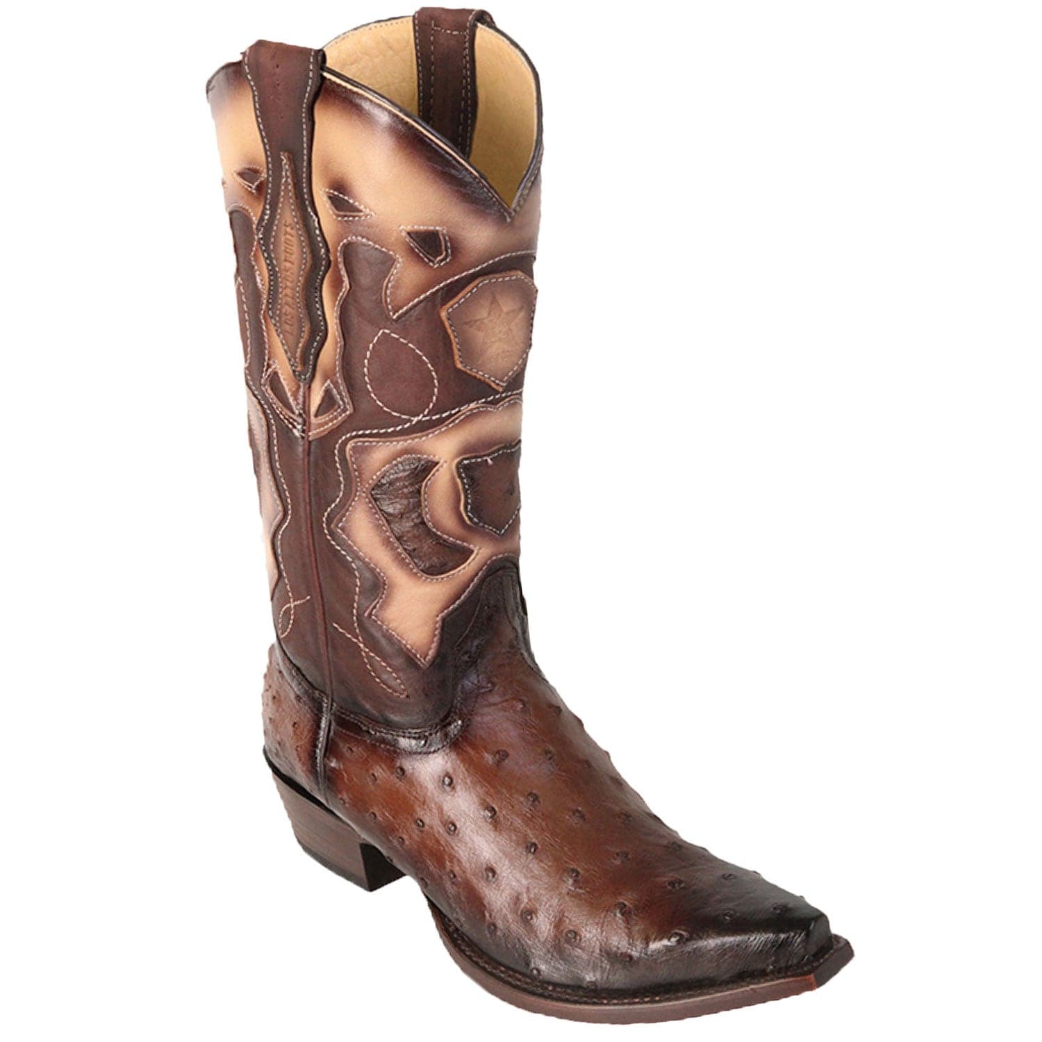 Western Genuine Ostrich Snip Toe Boots Faded Brown Color - Los Altos Boots - Side View