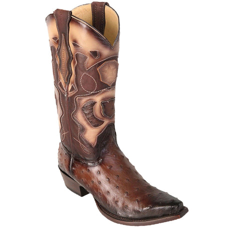 Western Genuine Ostrich Snip Toe Boots Faded Brown Color - Los Altos Boots - Side View