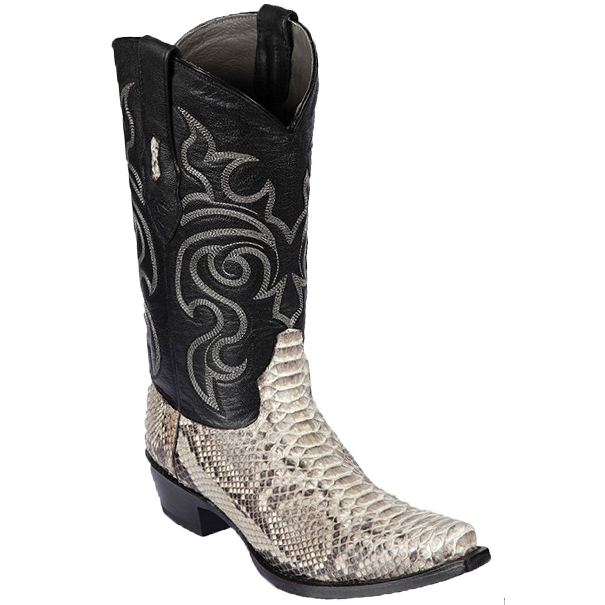 Western Genuine Python Skin Snip Toe Boots Natural Color - Los Altos Boots - Side View