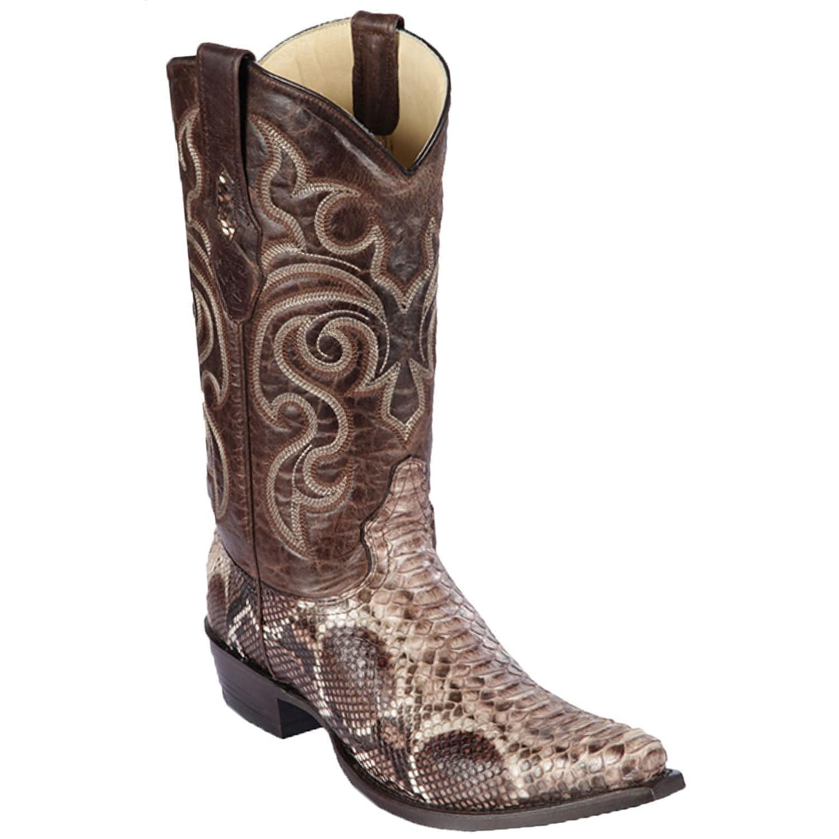 Western Genuine Python Skin Snip Toe Boots Brown Color - Los Altos Boots - Side View