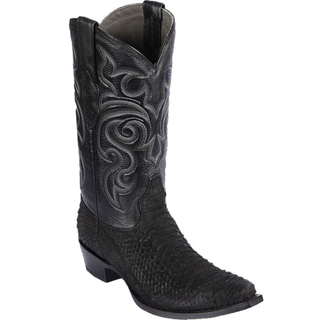 Western Genuine Python Skin Snip Toe Boots Nobuck Black Color - Los Altos Boots - Side View