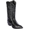 Western Genuine Ostrich Skin J Toe Boots Black Color - Los Altos Boots - Side View