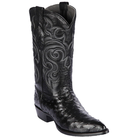 Western Genuine Ostrich Skin J Toe Boots Black Color - Los Altos Boots - Side View