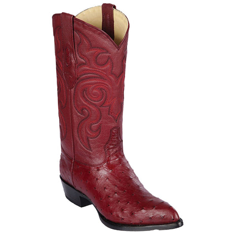 Western Genuine Ostrich Skin J Toe Boots Burgundy Color - Los Altos Boots - Side View