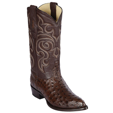 Western Genuine Ostrich Skin J Toe Boots Brown Color - Los Altos Boots - Side View