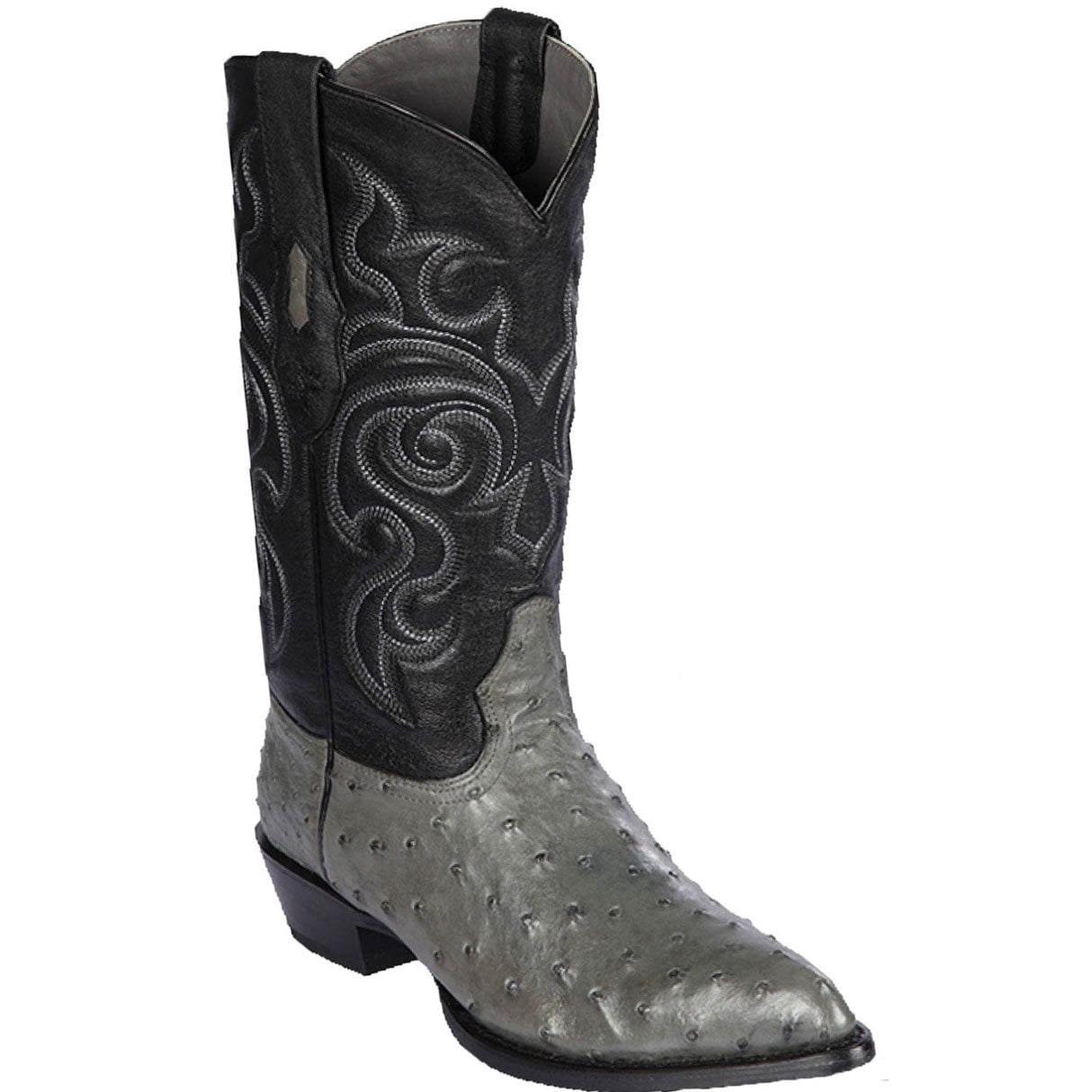 Western Genuine Ostrich Skin J Toe Boots Gray Color - Los Altos Boots - Side View
