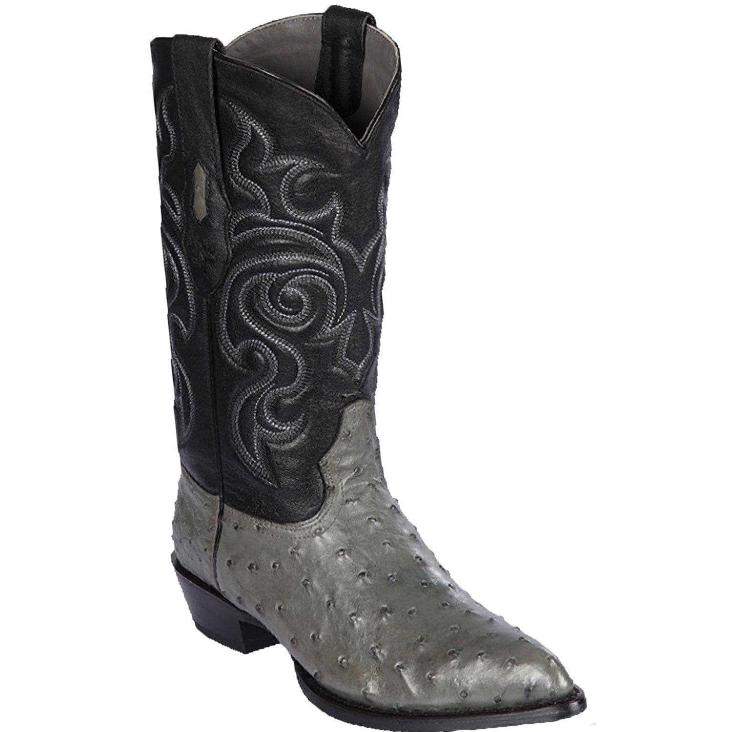 Western Genuine Ostrich Skin J Toe Boots Gray Color - Los Altos Boots - Side View