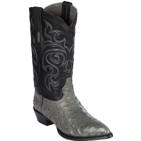 Western Genuine Ostrich Skin J Toe Boots Gray Color - Los Altos Boots - Side View