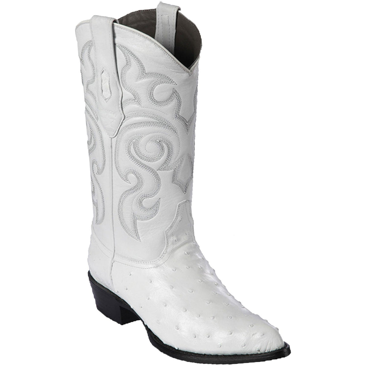 Western Genuine Ostrich Skin J Toe Boots White Color - Los Altos Boots - Side View